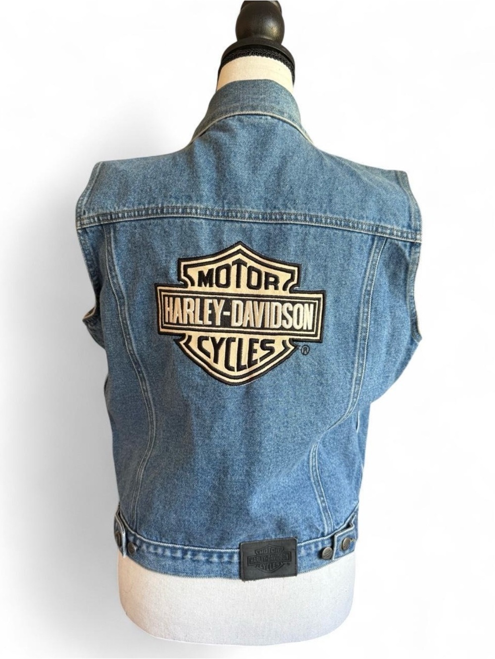 Harley Davidson Denim Vest Youth L Fits Womens XS S Y2K Back Patch Jean Biker